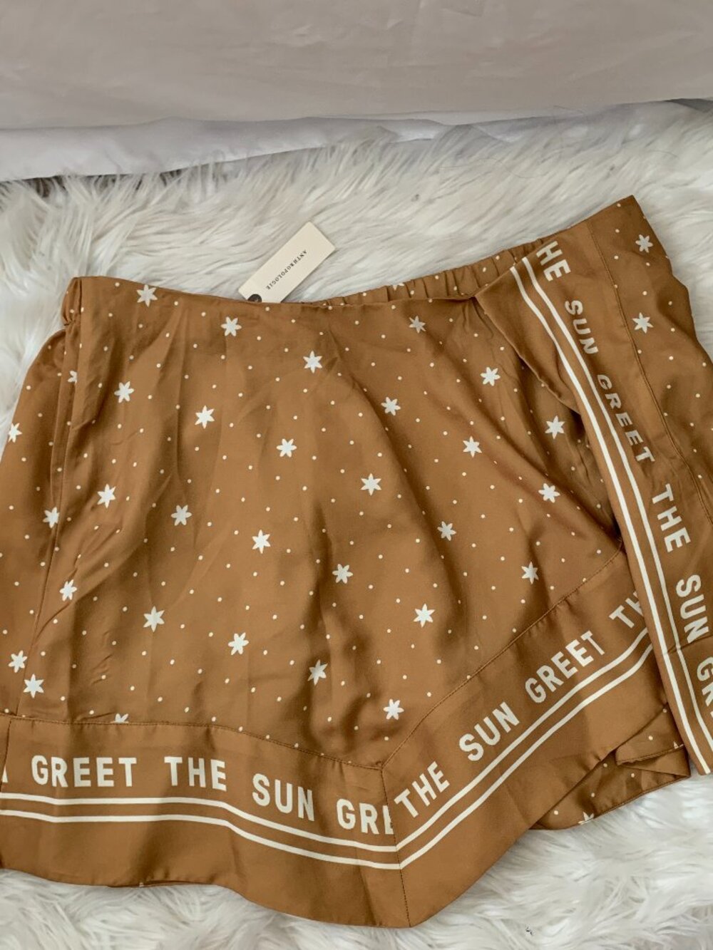 CELANDINE by ANTHROPOLOGIE Silken Scarf Mini Skirt in Gold Sz LARGE